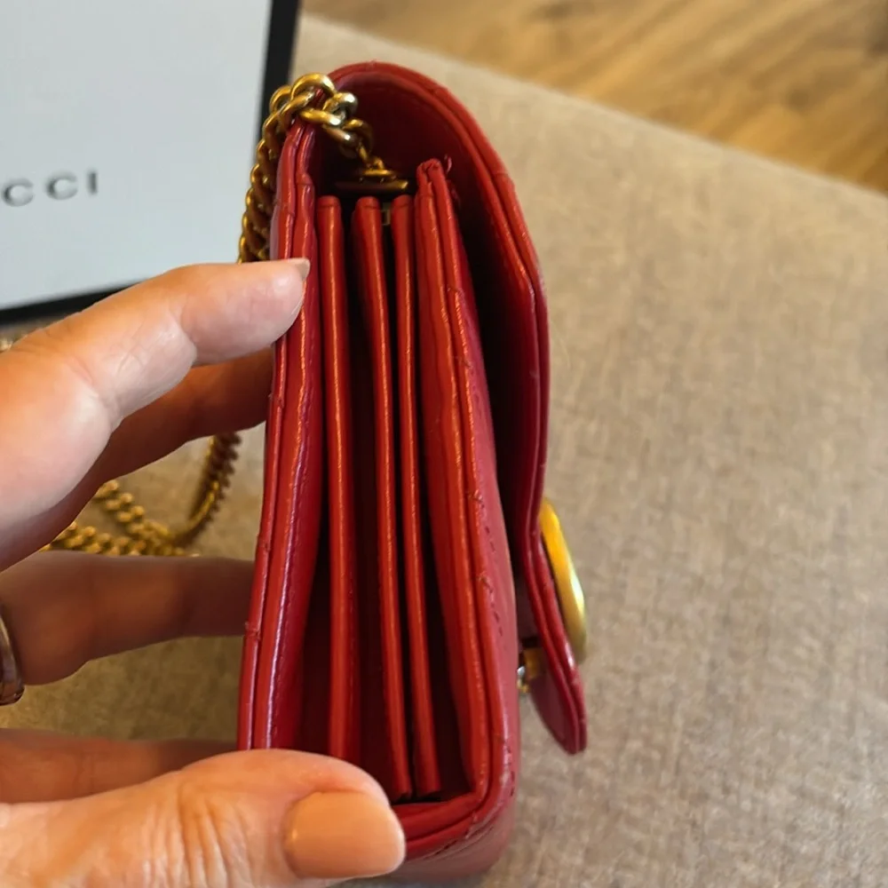 Gucci Red Chevron Quilted Leather Crossbody with Gold Double G